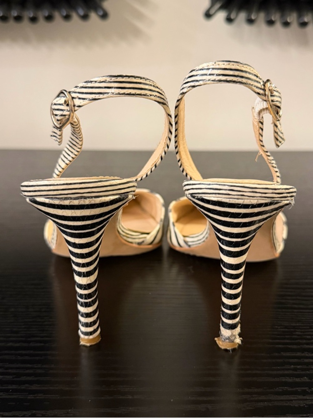 Vince Camuto Barlowe Striped Leather Slingback Heels - Picture 9 of 14